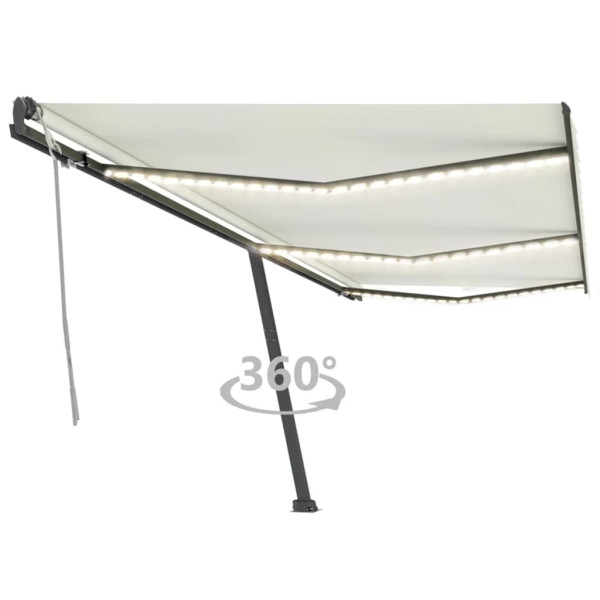 Toldo retrátil manual com luz LED creme 600x300 cm D