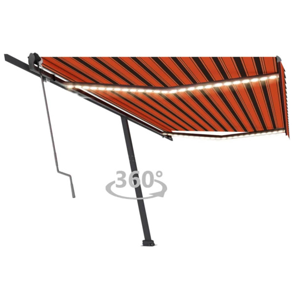 Toldo automático LED sensor de viento naranja marrón 500x300 cm D