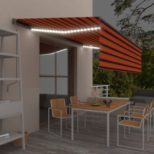 Toldo retráctil manual con persiana y LED naranja y marrón 5x3m D