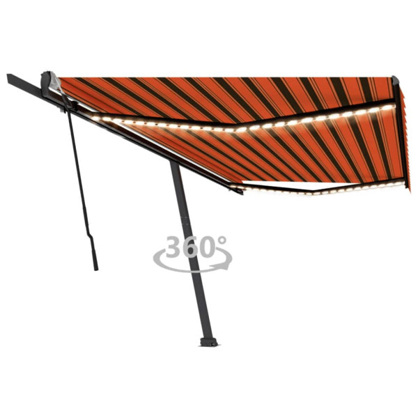 Toldo retrátil manual com luz LED laranja e marrom 500x300 cm D