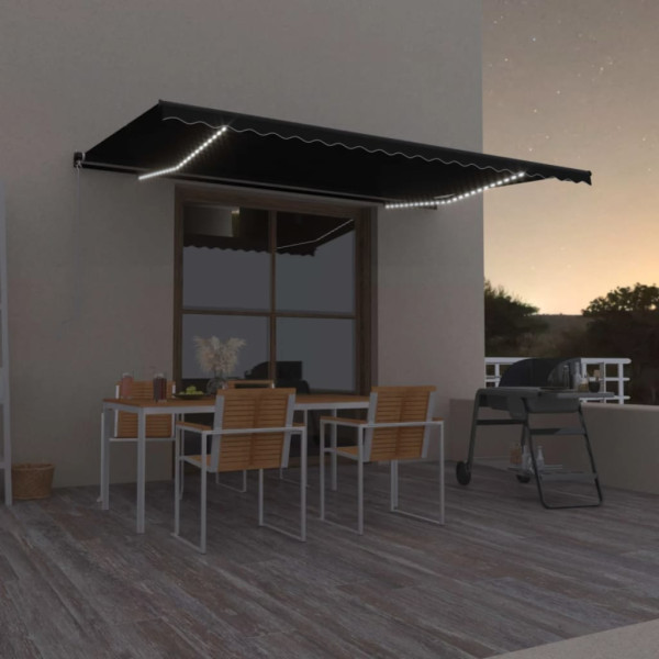 Toldo retráctil manual con luz LED gris antracita 500x350 cm D