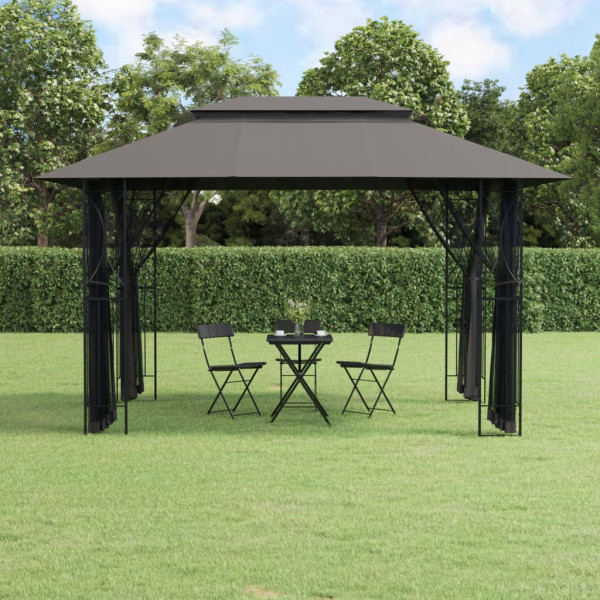 Gazebo com paredes de aço cinza antracite 400x300x270 cm D