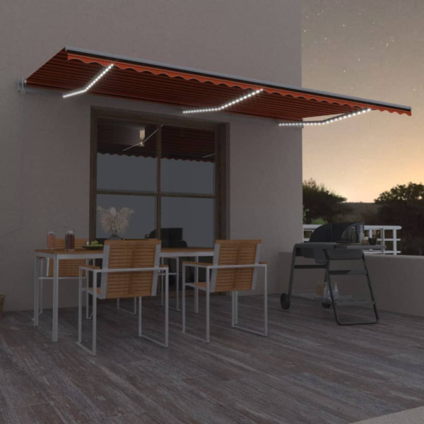 Toldo automático LED sensor de viento naranja marrón 600x350 cm D