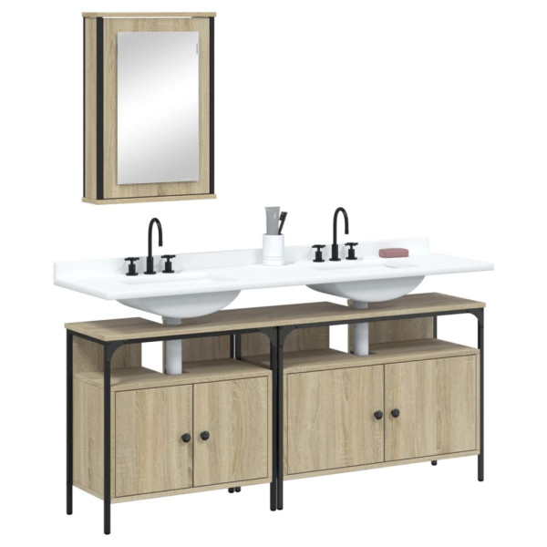 Set de muebles de baño 3 pzas madera contrachapada roble Sonoma D