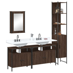 Set de muebles baño 4 pzas madera contrachapada roble marrón D