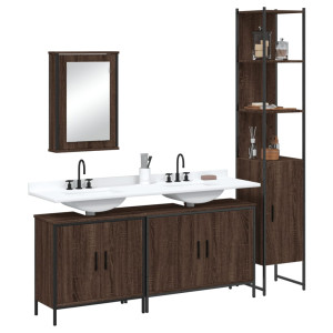 Set de muebles baño 4 pzas madera contrachapada roble marrón D