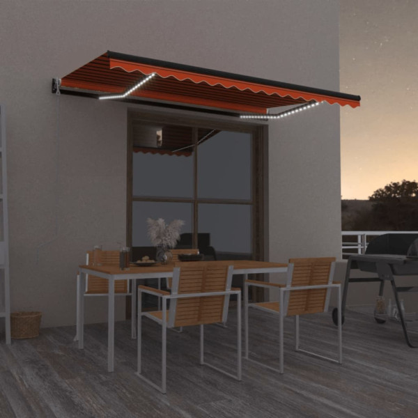 Toldo automático LED sensor de vento laranja marrom 400x350 cm D