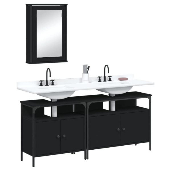 Juego de muebles de baño 3 pzas madera contrachapada negro D