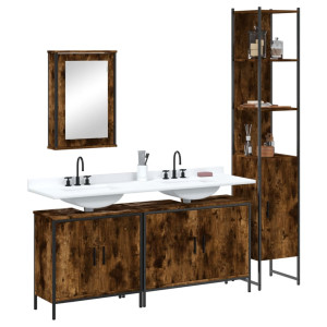 Set de muebles baño 4 pzas madera contrachapada roble ahumado D