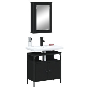 Juego de muebles de baño 2 pzas madera contrachapada negro D