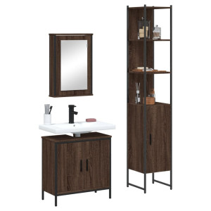 Set de muebles baño 3 pzas madera contrachapada roble marrón D