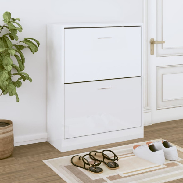 Mueble zapatero madera contrachapada blanco brillo 63x24x81 cm D