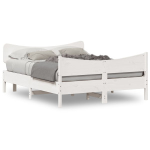 Estructura de cama con cabecero madera pino blanco 160x200 cm D