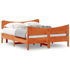 Estructura cama con cabecero madera pino marrón cera 140x200 cm D