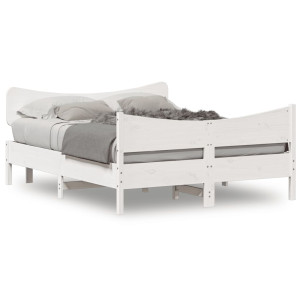 Estructura de cama con cabecero madera pino blanco 135x190 cm D