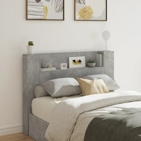 Cabeceira de cama cinza concreto com luz LED 140x16,5x103,5 cm D