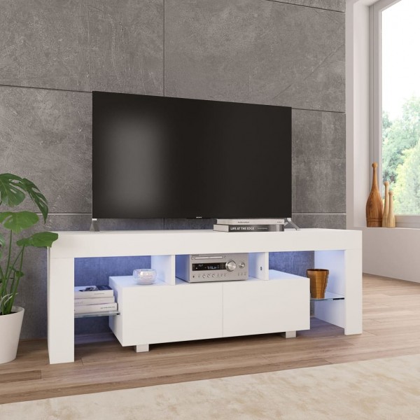 Mueble para TV con luces LED blanco brillante 130x35x45 cm D