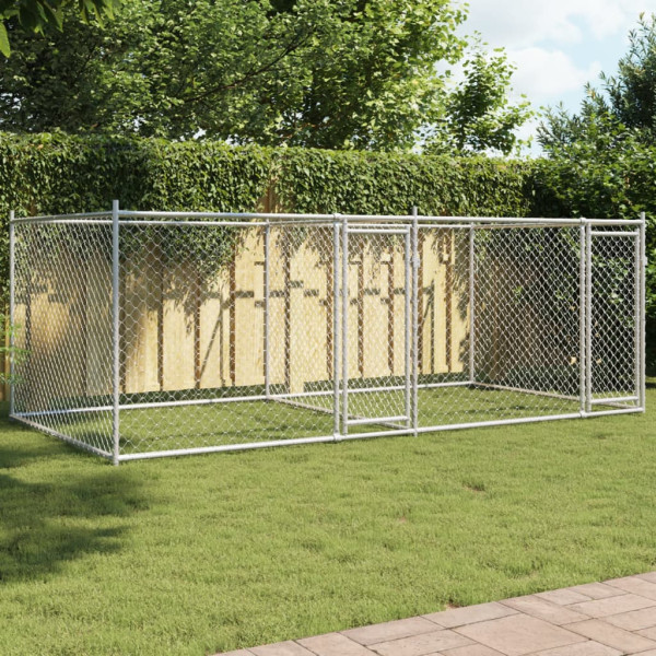 Jaula de perros con puertas acero galvanizado gris 4x2x1.5 m D