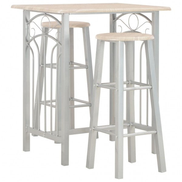 Set mesa y sillas altas de cocina 3 piezas madera y acero D