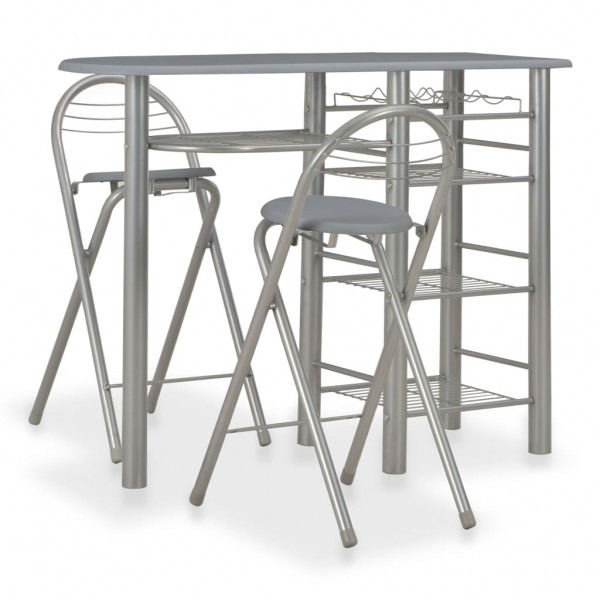 Mesa y taburetes de cocina con estantes de madera y acero gris D