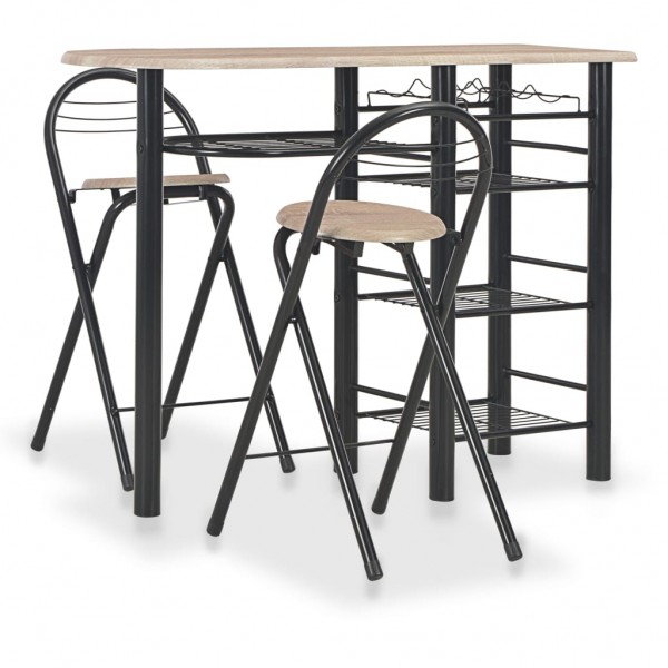 Mesa y taburetes de cocina con estantes de madera y acero D