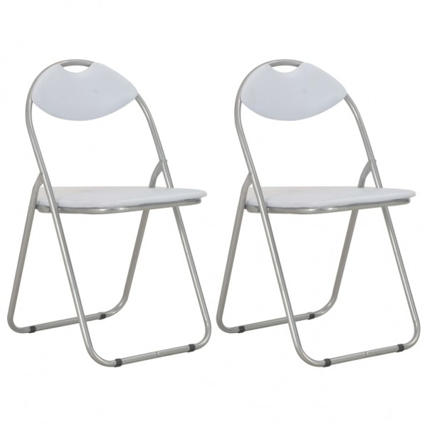 Cadeiras de jantar dobráveis 2 unidades de couro sintético branco D