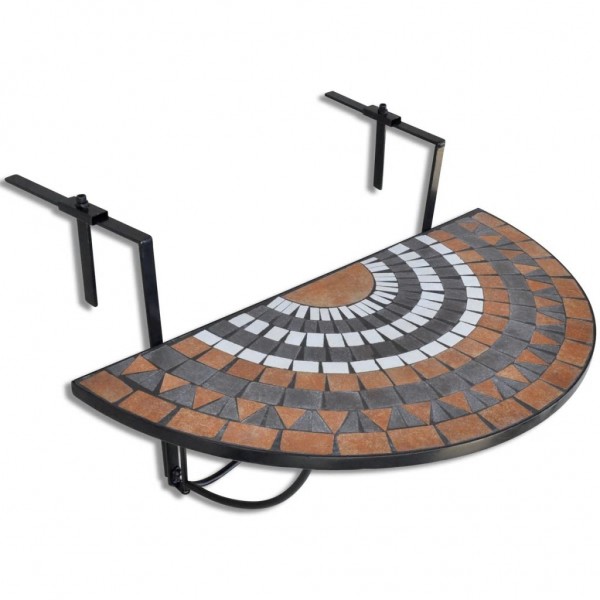 Mesa de balcón colgante de mosaico terracota y blanco D