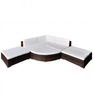 6 pcs conjunto lounge jardim c/ almofadões vime PE castanho H