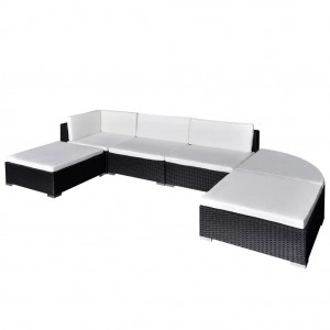 Set muebles de jardín 6 piezas y cojines ratán sintético negro D