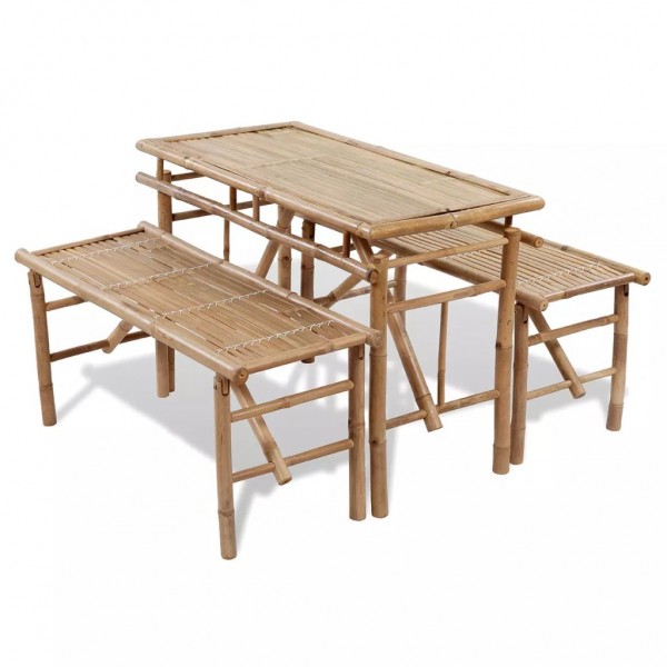 Mesa de jardín plegable con 2 bancos 100 cm de bambú D