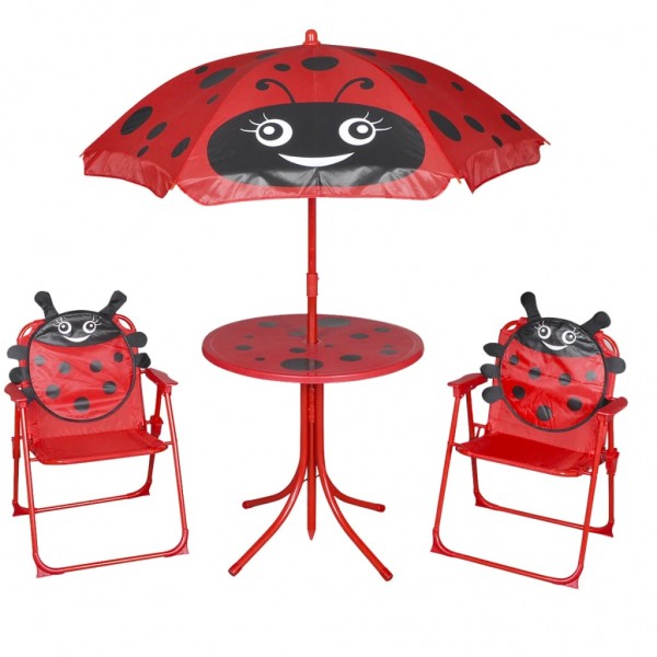 Set de mesa e cadeiras de jardim de infância 3 pessoas com guarda-chuva vermelha D