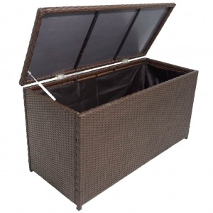 Caixa de armazenamento de jardim Ratão sintético marrom 120x50x60 cm D