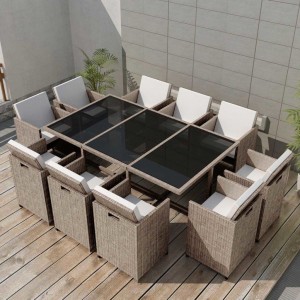 Set Jardim de jantar 11 peças e almofadas Ratão sintético Beige D