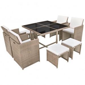 Set Jardim de jantar 9 peças e almofadas Ratão sintético Beige D