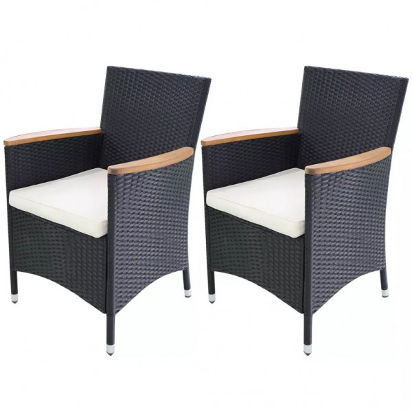 Cadeiras de jardim com almofadas 2 unidades ratão sintético preto D