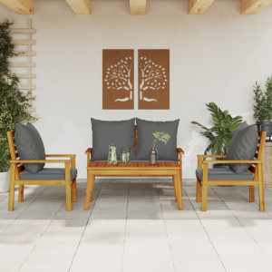 Set de muebles de jardín 4 pzs y cojines madera maciza acacia D