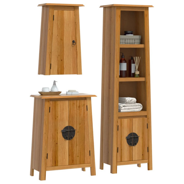 Conjunto de muebles de baño 3 piezas madera maciza de pino D