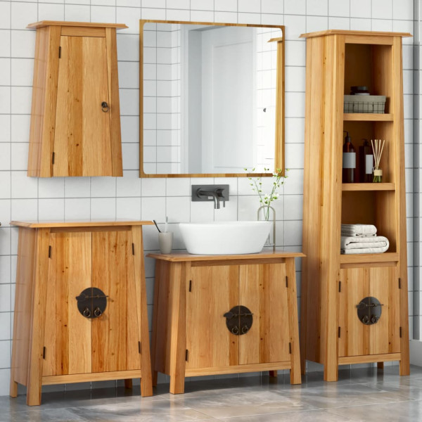 Conjunto de muebles de baño 4 piezas madera maciza de pino D