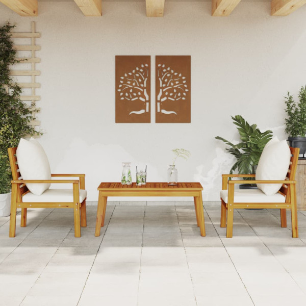 Set de muebles para jardín 3 piezas con cojines madera acacia D