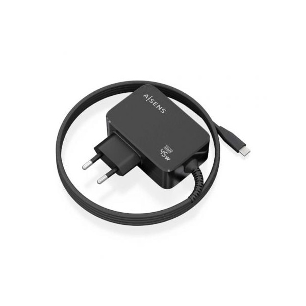 Cargador gan de pared aisens asch-1pd45wl032-bk/ 1xusb tipo-c + cable 1.8m/ 45w D