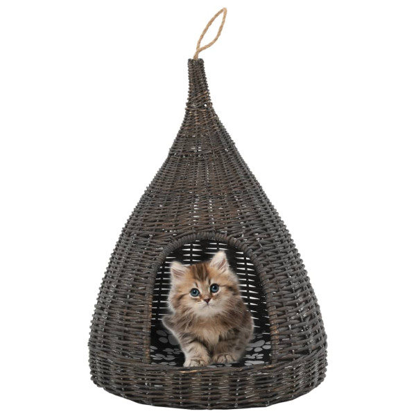 Casa para gatos com almofada forma tipi salgueiro natural cinza 40x60cm D