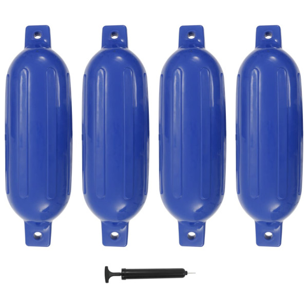 Pára-choques para barco 4 peças PVC azul 58,5x16,5 cm D
