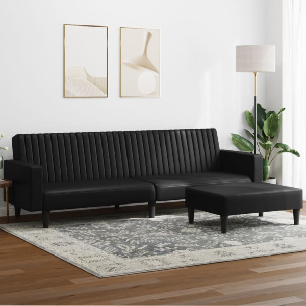 Conjunto de sofás 2 peças de couro sintético preto D