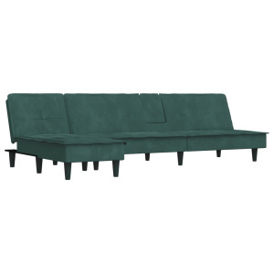 Sofá-cama em forma de L 255x140x70 cm veludo verde-escuro H