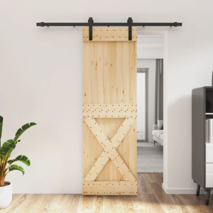 Puerta corredera con herrajes madera maciza de pino 70x210 cm D