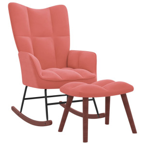 Silla mecedora con reposapiés terciopelo rosa D