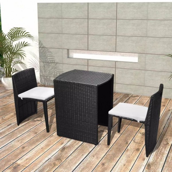 Mesa e cadeiras bistro jardim 3 peças e almofadas preto poliuretano D