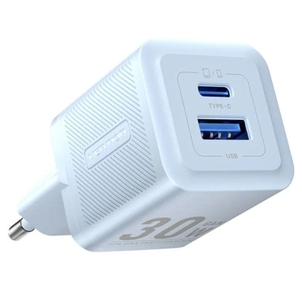 Cargador gan de pared vention feql0-eu/ 1xusb tipo-c/ 1xusb/ 30w D