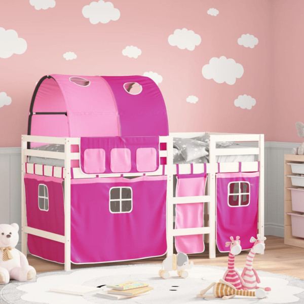 Cama alta para niños con túnel madera pino rosa 90x190 cm D