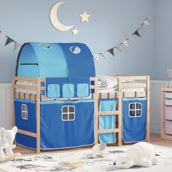 Cama alta para niños con túnel madera pino azul 90x200 cm D